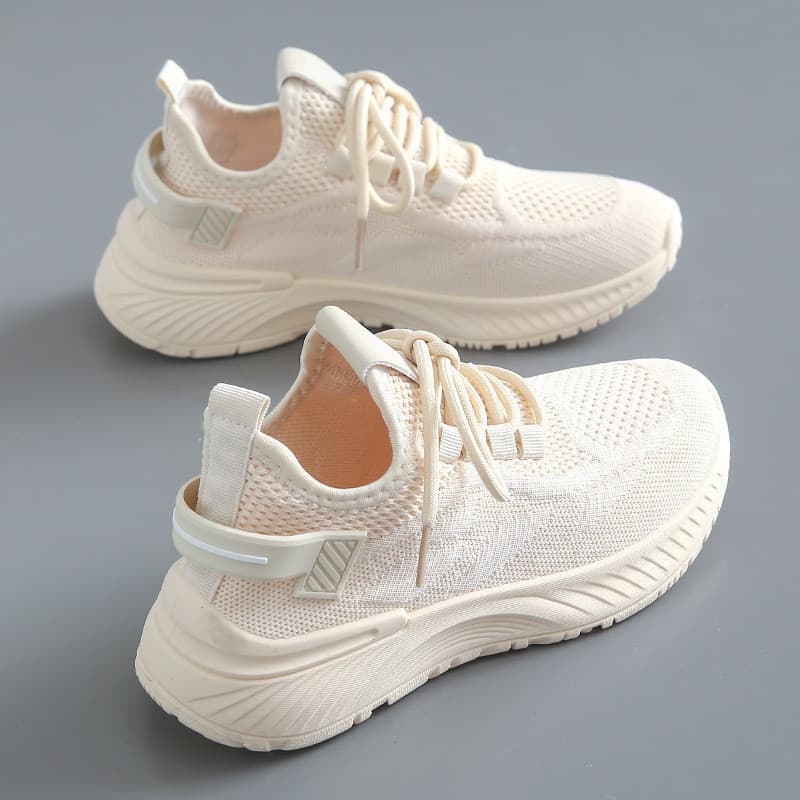 LD290 Tênis Esportivos Simples para Mulheres Verão 2023, Branco, Malha Flyknit, Tênis de Corrida com Aumento de Altura