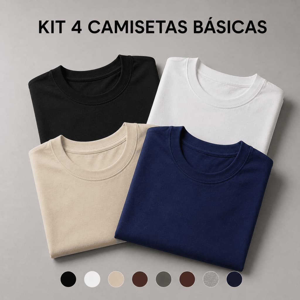 Kit 4 Camiseta Masculina Básica Lisa 100% Algodão Premium Slim Camisa Atacado Direto Da Fábrica