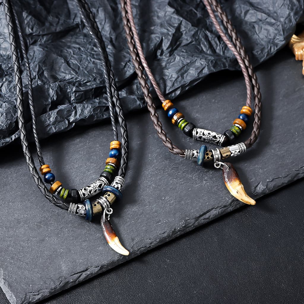 Colar de Dente de Lobo de Dupla Camada, Estilo Étnico, Design Personalizado e Elegante