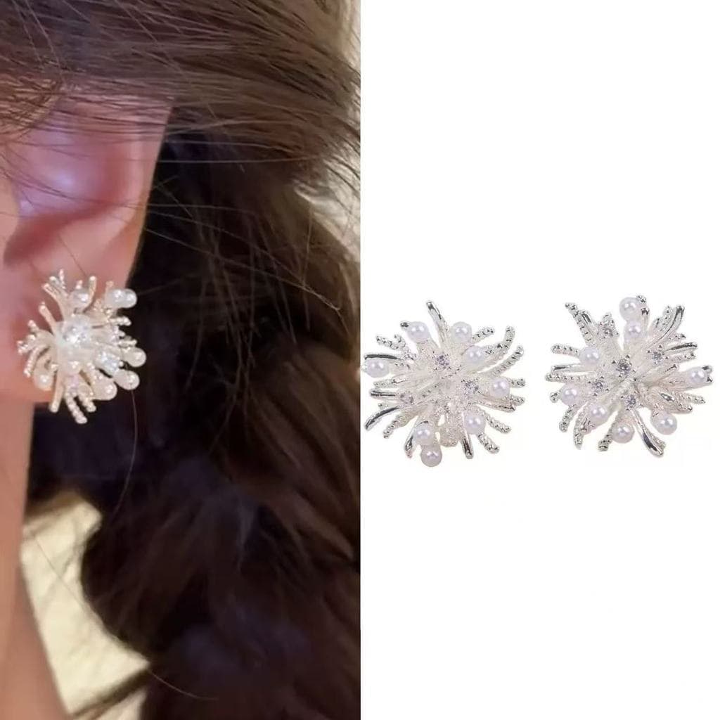 Brincos de pérola de fogo de artifício de prata personalidade de alta qualidade elegante brincos de flores requintados