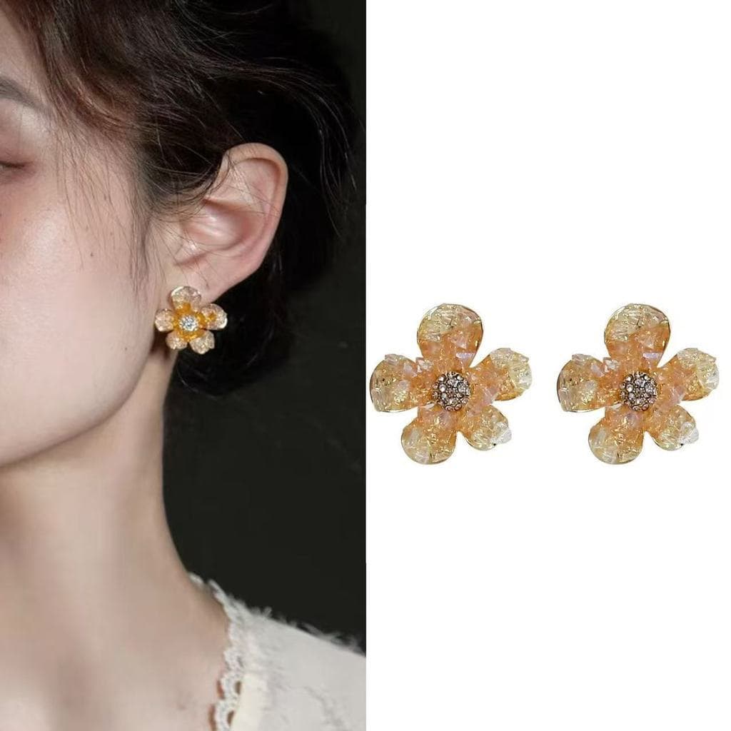 Brincos de flor gradiente amarelo nicho Design temperamento exclusivo brincos de alta qualidade