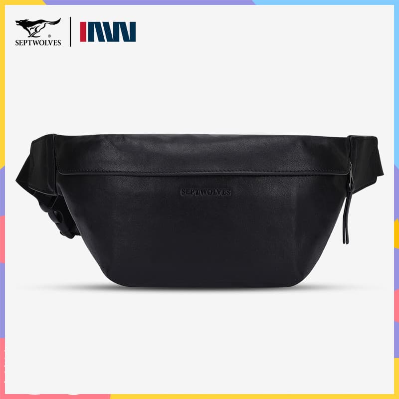 Sete lobos bolsa de peito de couro masculina bolsa de ombro mensageiro primeira camada de couro novo estilo de negócios