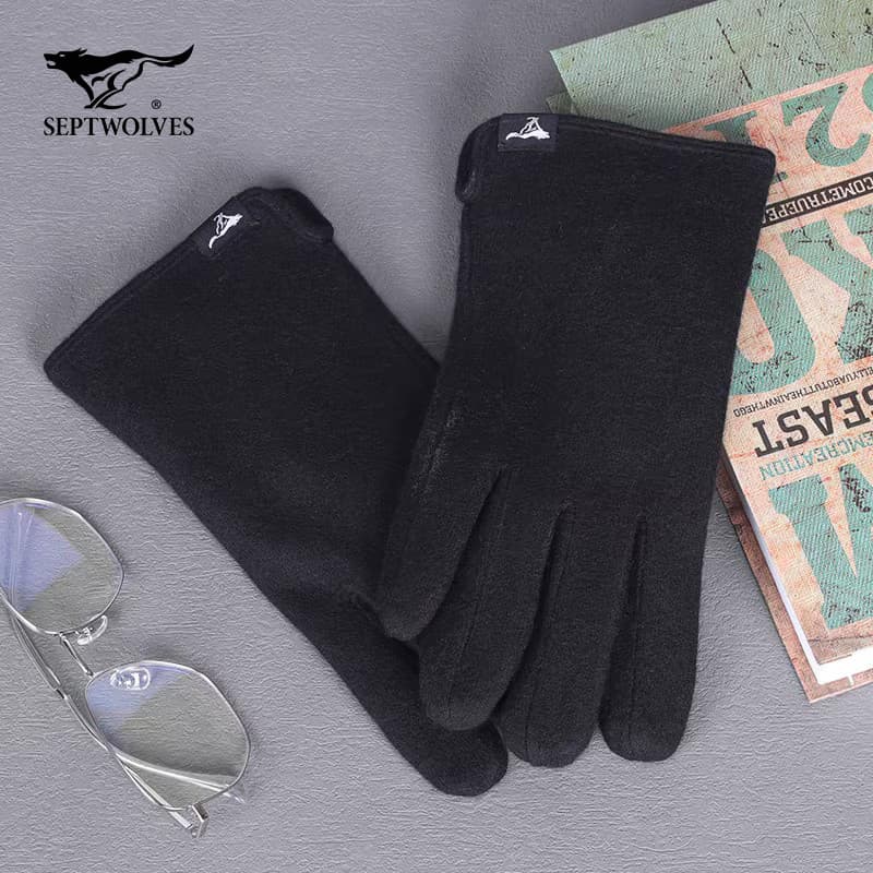 Sete luvas de lã de lobo homens equipamentos de ciclismo quentes lã à prova de frio engrossado inverno tela sensível ao