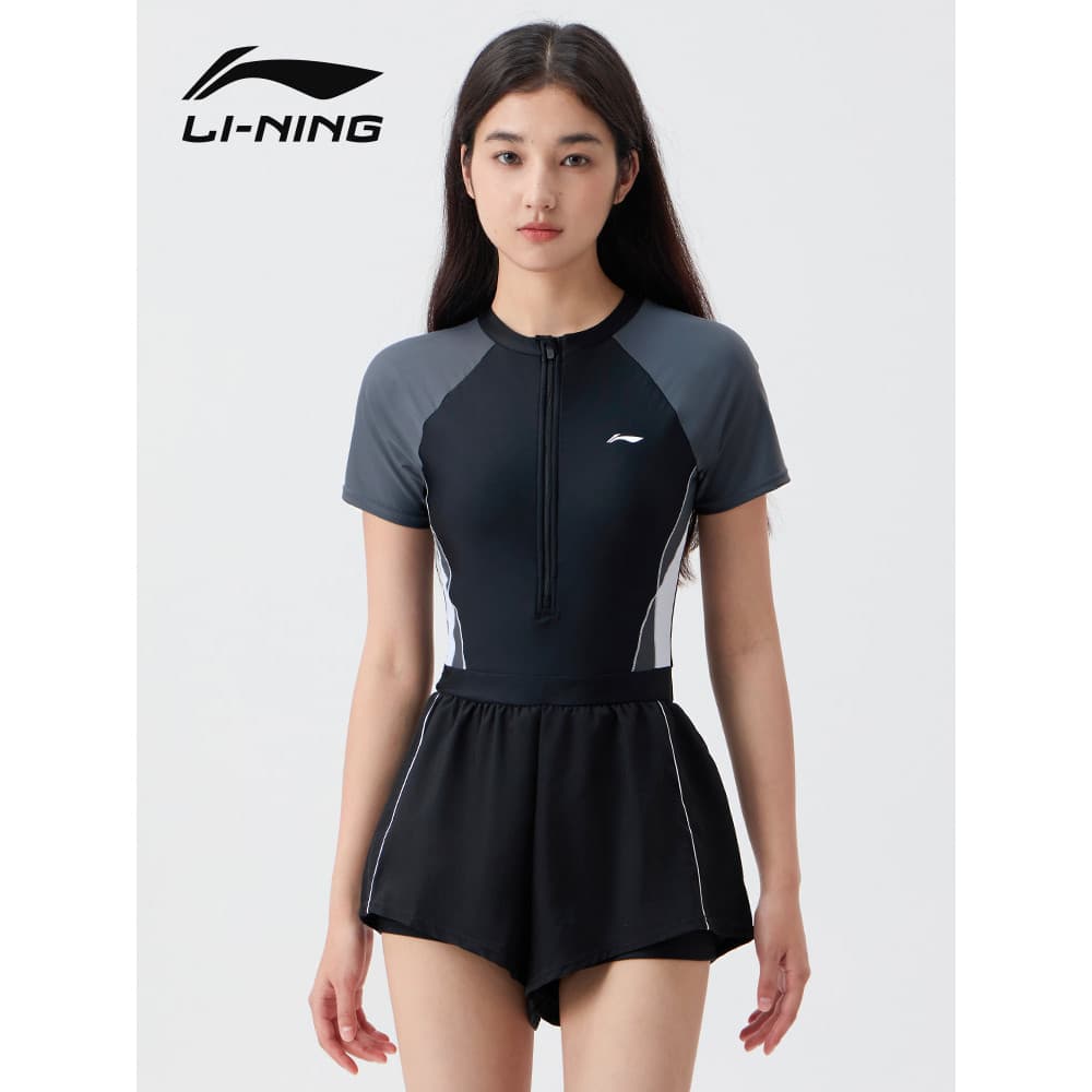 Li Ning Maiô feminino 2026 novo estilo Boxer de uma peça maiô de camada dupla Anti-constrangimento conservação