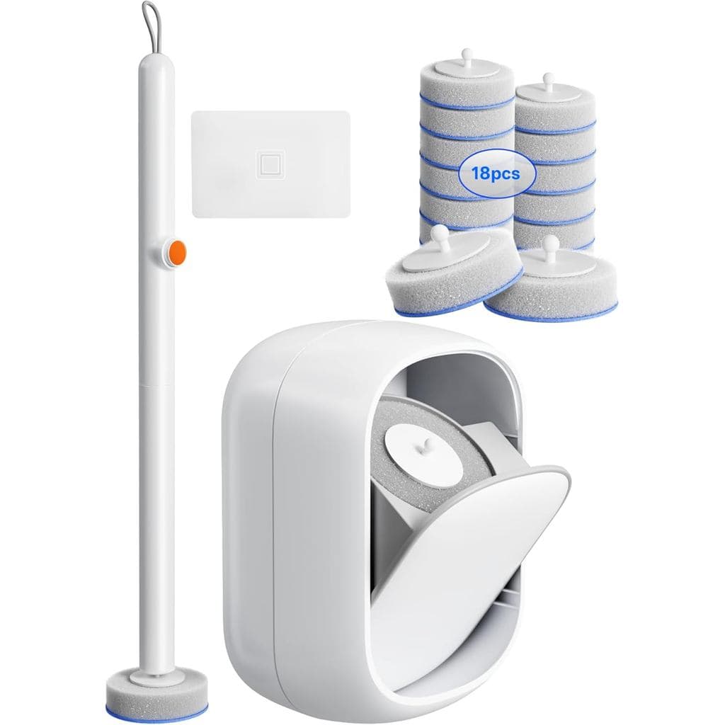 Sistema de Limpeza de Sanitários Descartável - Conjunto de Escova para Sanitário, inclui 18 cabeças de escova de reposiç
