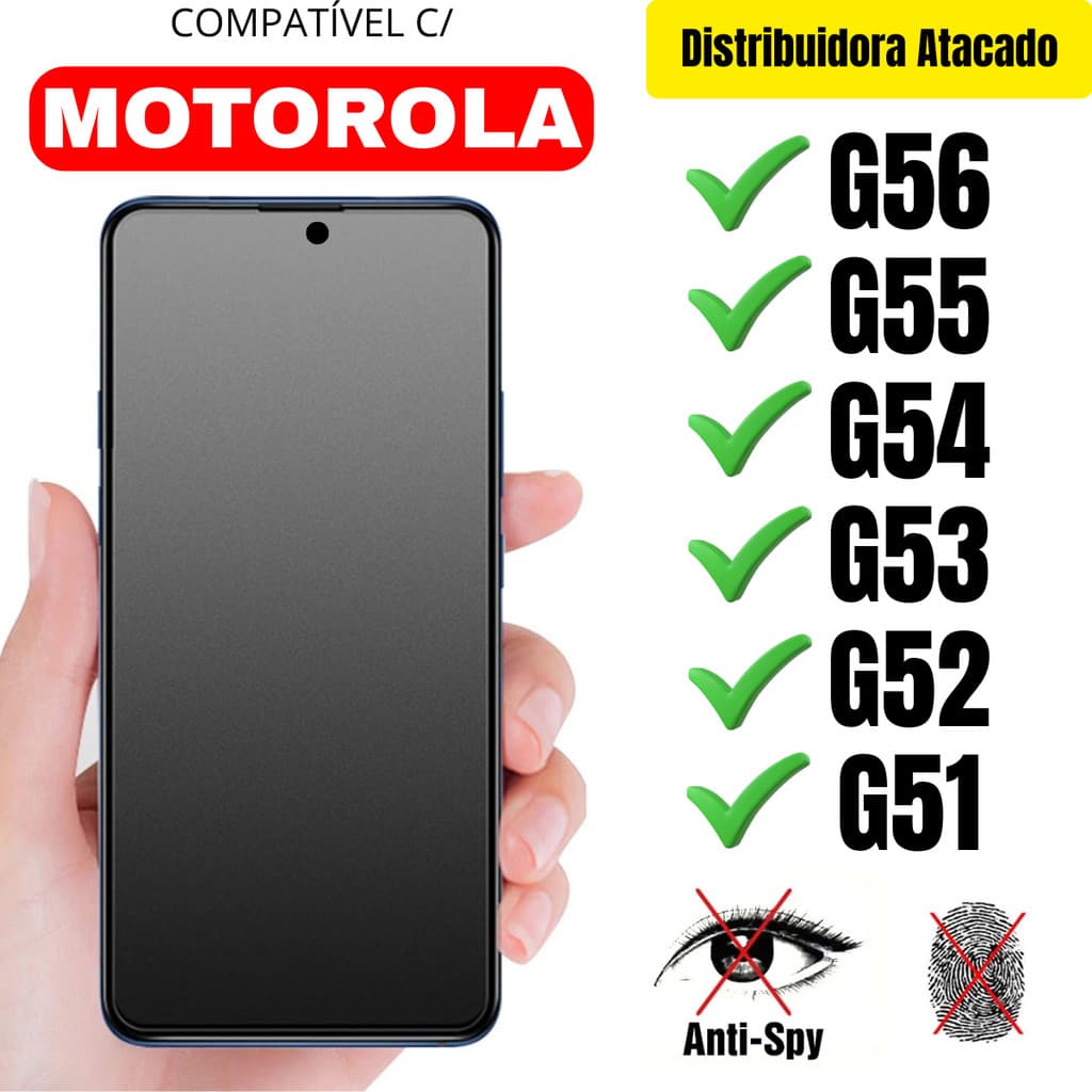 Película Cerâmica Privacidade Fosca 3D P/ Motorola G56 / G55 / G54 / G53 / G52 / G51 Matte AntiSpy