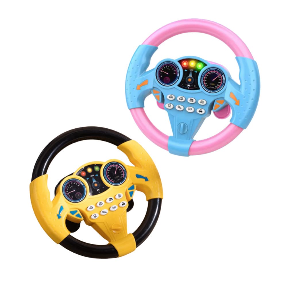 Brinquedo Volante Co-piloto Infantil Musical Luz e Som- Amarelo/Rosa - Base Fixa