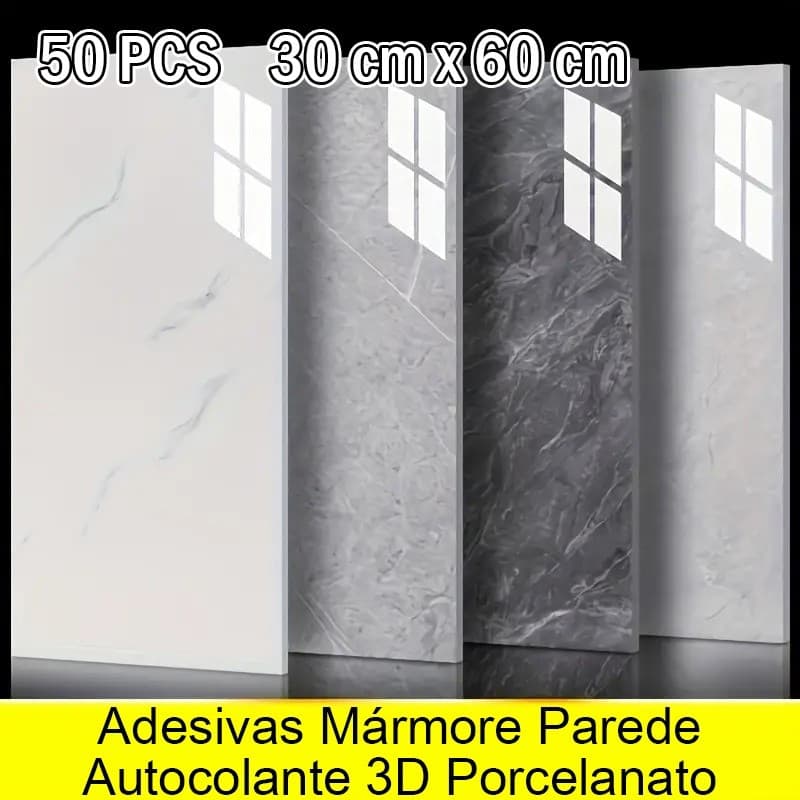 kit50 Parede 60x30CM Revestimento em Mármore Placas Adesivas Banheiro Cozinha Tem cola