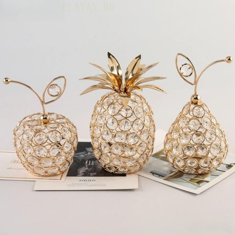 Ornamento De Pêra De Cristal Dourado , Estatueta Criativa De Frutas Artificiais , Decoração De Casa Strass Artesanato GP