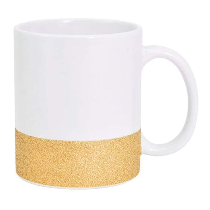 Caneca de Cerâmica com Base Glitter Dourada para Sublimação - 325ml