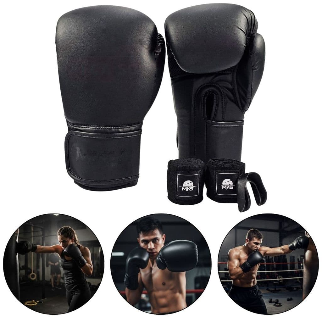 Par de Luvas + Bandagens + Bucal Para Boxe e Kickboxing Profissional - MKS