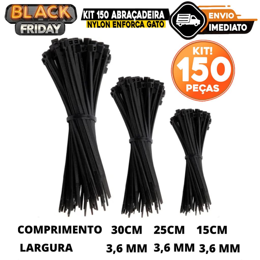 Kit presilha enforca gato abraçadeira de nylon  3 tamanhos de abraçadeira 150 und