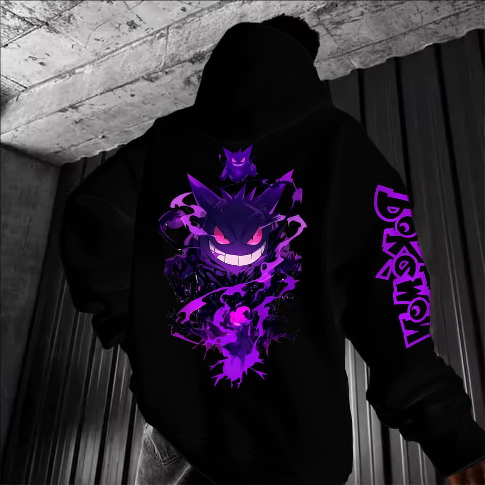 Blusa De Frio Masculino Moletom Canguru gengar fantasma pokemon Flanelado Unissex Inverno Algodao