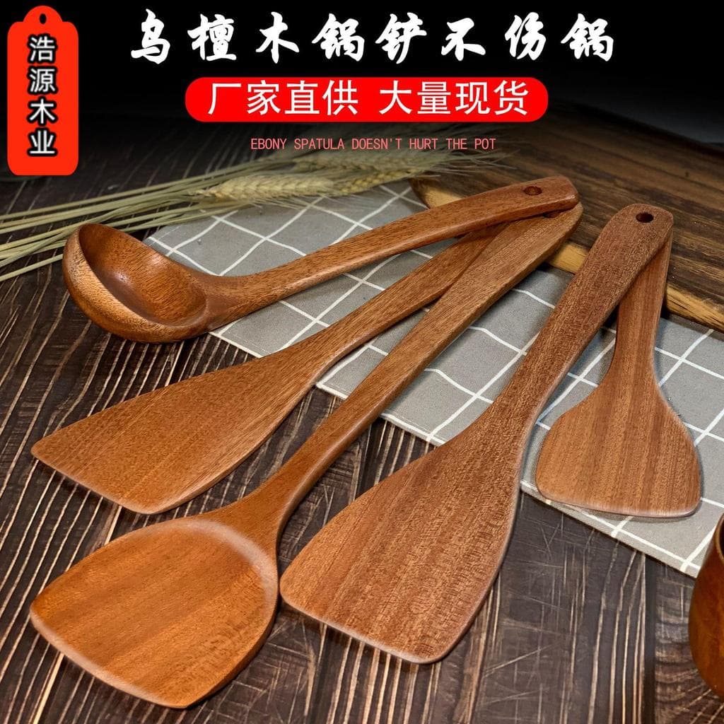 Haoyuan vendas diretas da fábrica espátula de madeira de ébano colher de madeira pode gravar logotipo colher de sopa de