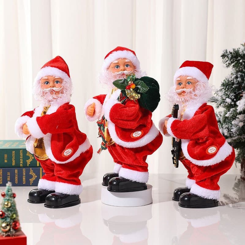 Papai Noel elétrico que balança os quadris e toca violão, Papai Noel dançante com música, escada YGMR.