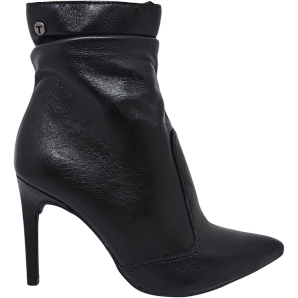 Bota Feminina Casual Passeio Festa em Couro Bico Fino Salto Alto Fino Cano Baixo Tanara T9621