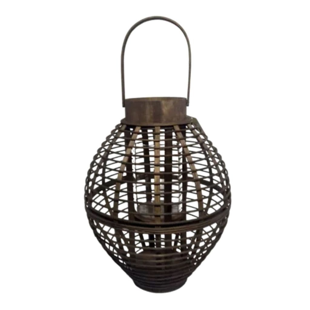 Lanterna Luminária Porta Vela Boho  37cm Marrom com Alça
