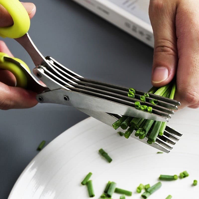 Tesoura De Corte Multicamadas De Escalão De Aço Inoxidável De 5 Lâminas Ervas Multiuso Gadget De Cozinha