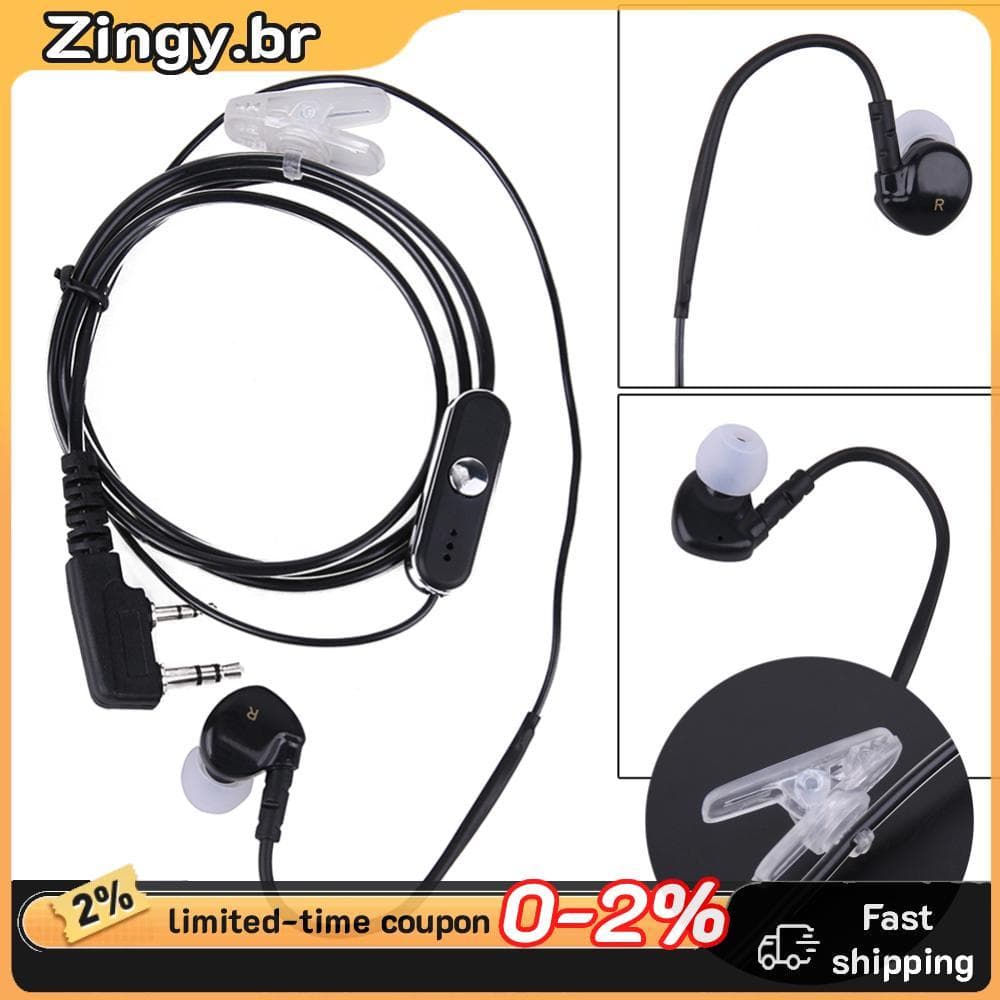 Fone De Ouvido Preto Com Microfone PTT Para Rádios BAOFENG Retevis