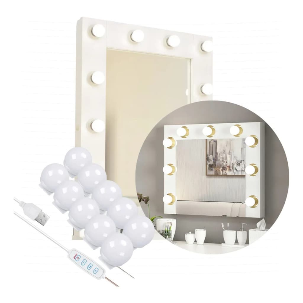 Kit Luz De Espelho Maquiagem Camarim 10 Lâmpadas Penteadeir