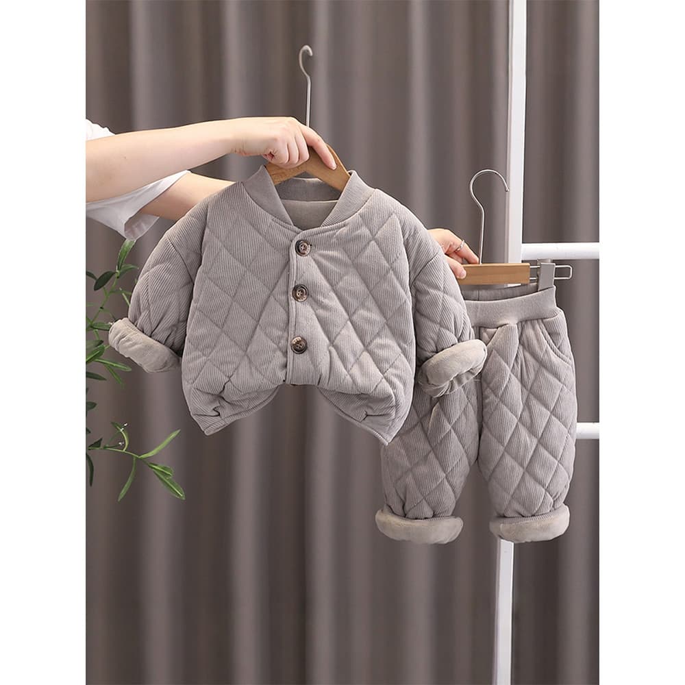Roupas de inverno para meninos 2026 Novo estilo de lã-velo roupa externa infantil de duas peças roupas de bebê estilo ou