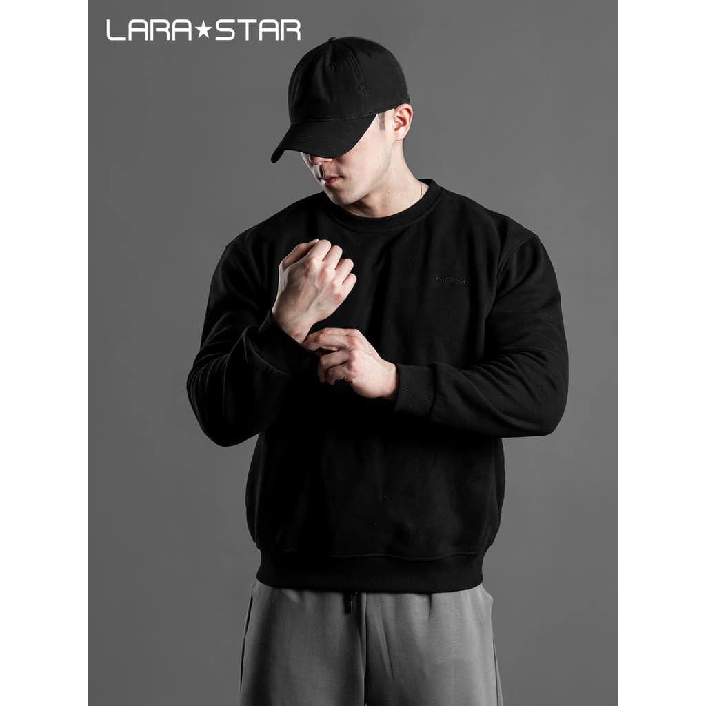 Laura Star 1585 Perfil Solto Gola Redonda Moletom Forro de Lã Engrossado Moletom Básico Quente