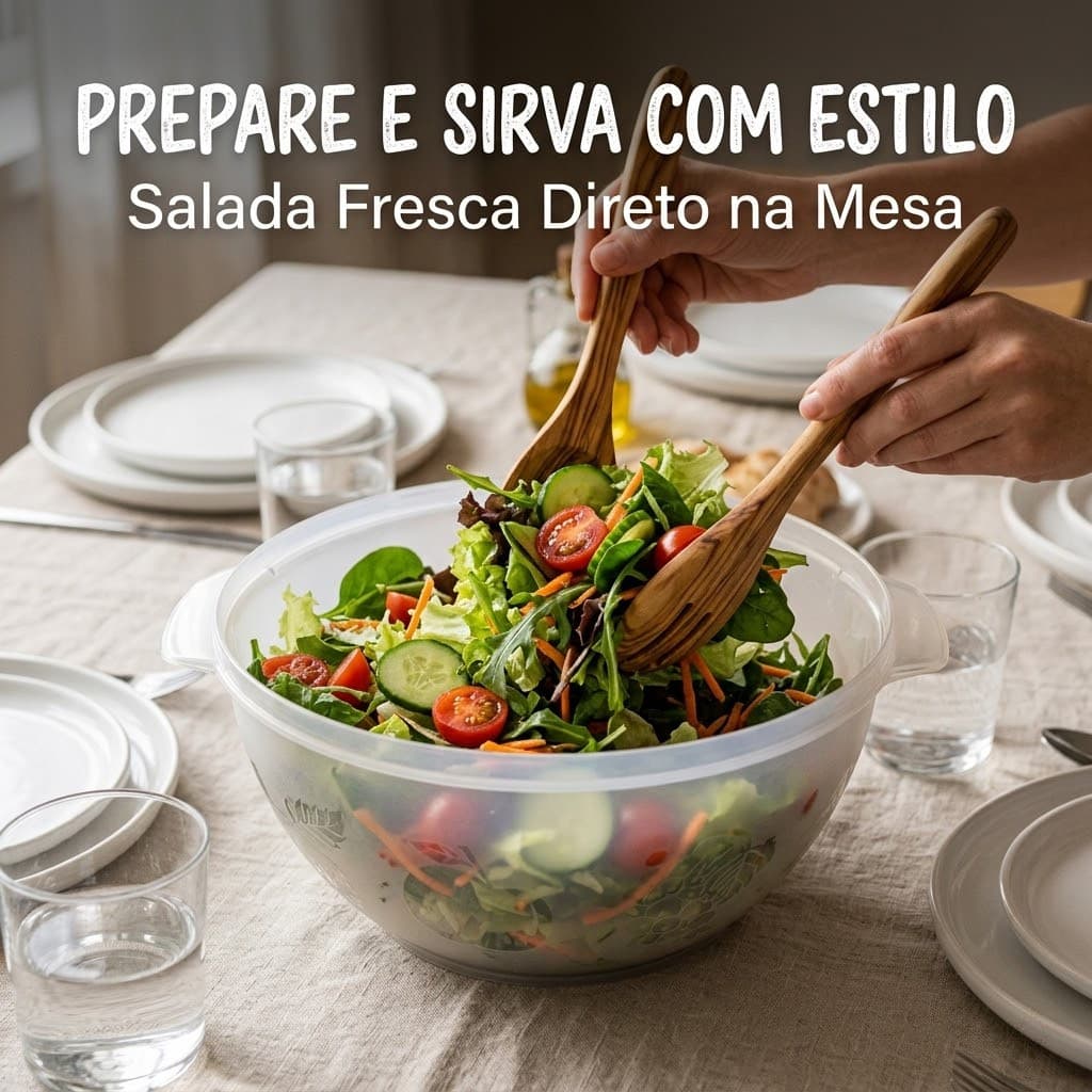Tigela Saladeira Fruteira Transparente 2L 27cm Plástico Resistente Fruta Salada Sobremesa Pipoca