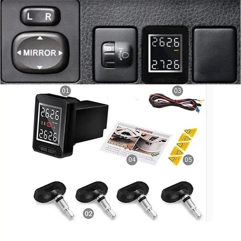 Sistema De Monitoramento De Pressão Dos Pneus TPMS Sem Fio Automático Com 4 Sensores Display LCD Monitor Embutido Para T