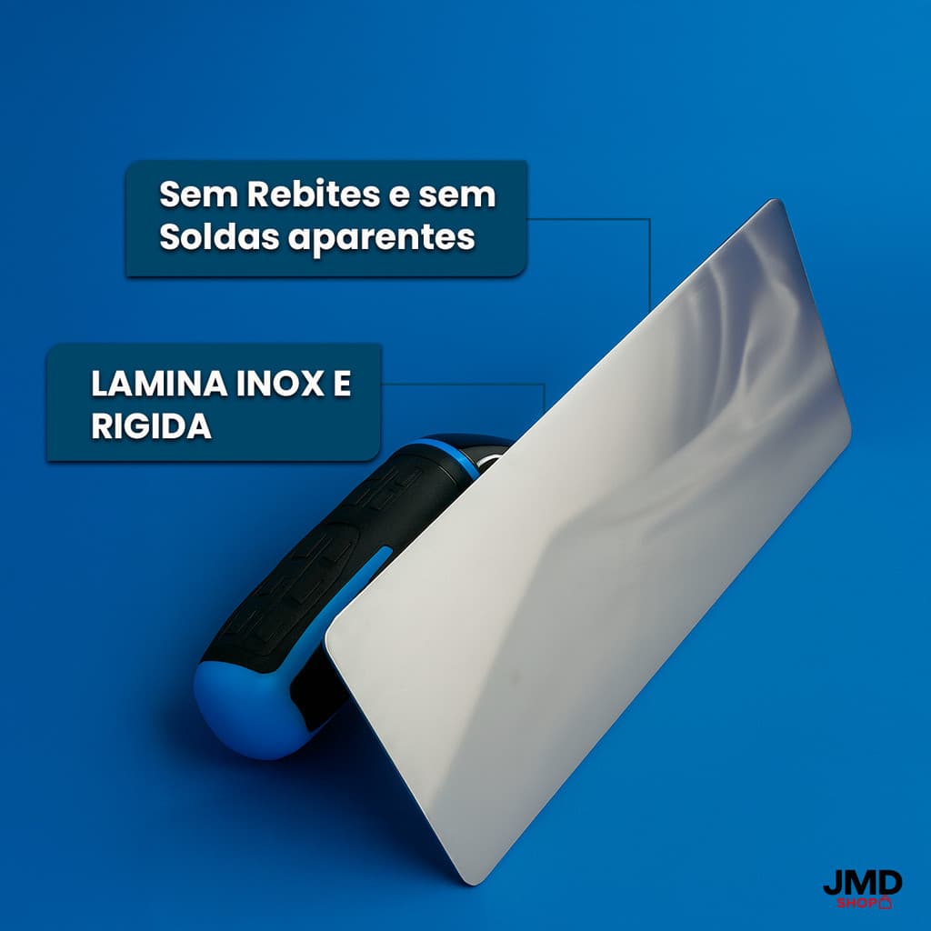 Desempenadeira Lisa  Aço Inox Cabo Emborrachado Nivelamento Acabamento de gesso e Drywall