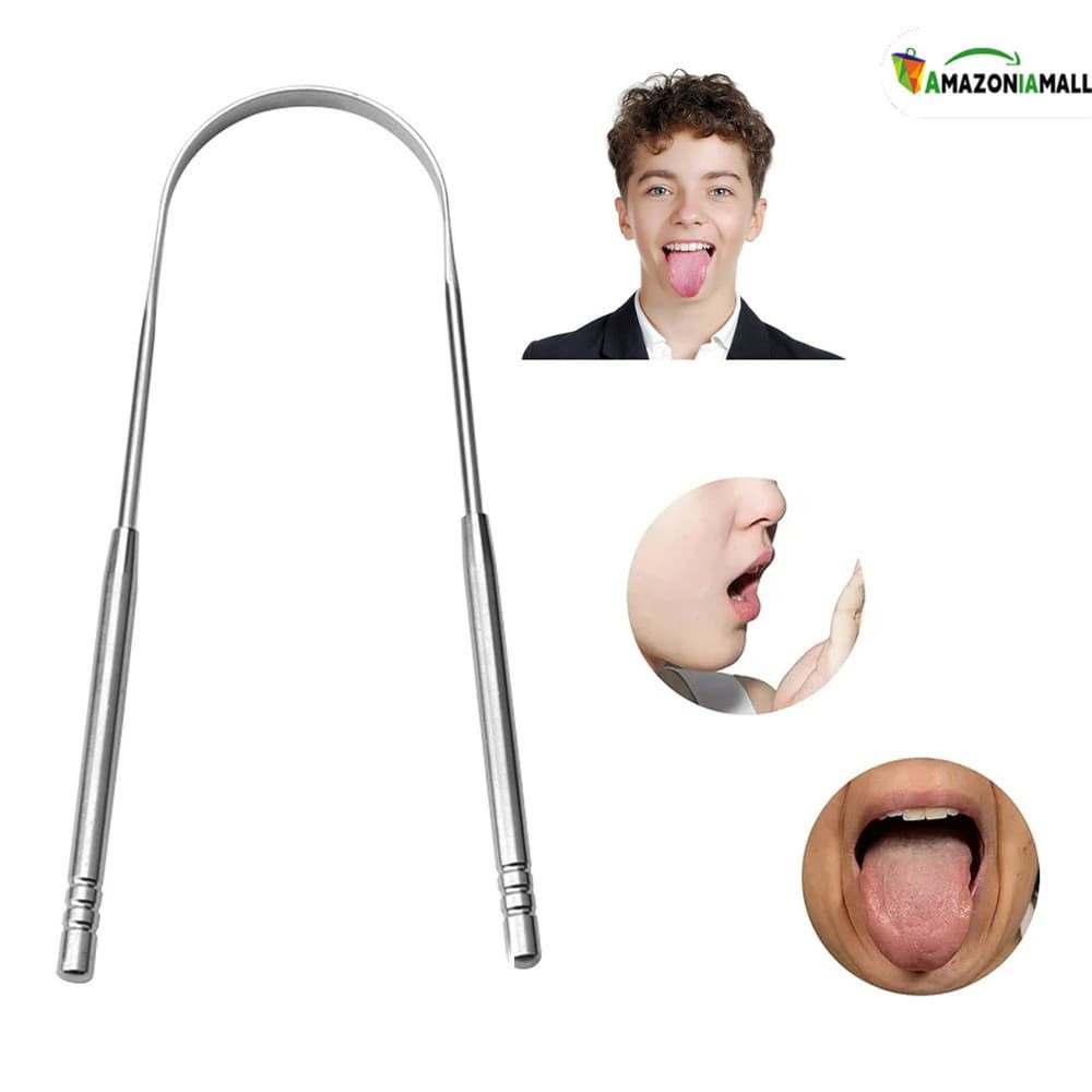 Kit 2 em 1 Limpador de Língua de Aço Inoxidável para Eliminar o Mal Hálito e Promover Higiene Bucal Diária
