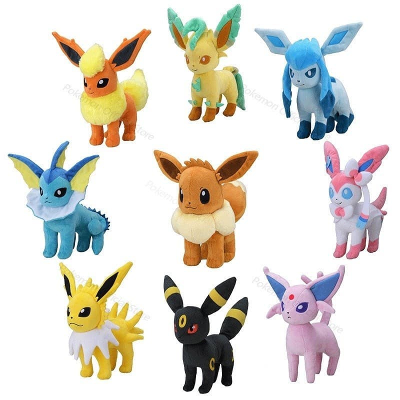 16-21cm Pokemon Eevee Brinquedos de pelúcia 20cm Kawaii Eeveelution Sylveon flaleon Jolteon Guardaa-chuva Vaporeon Brinco