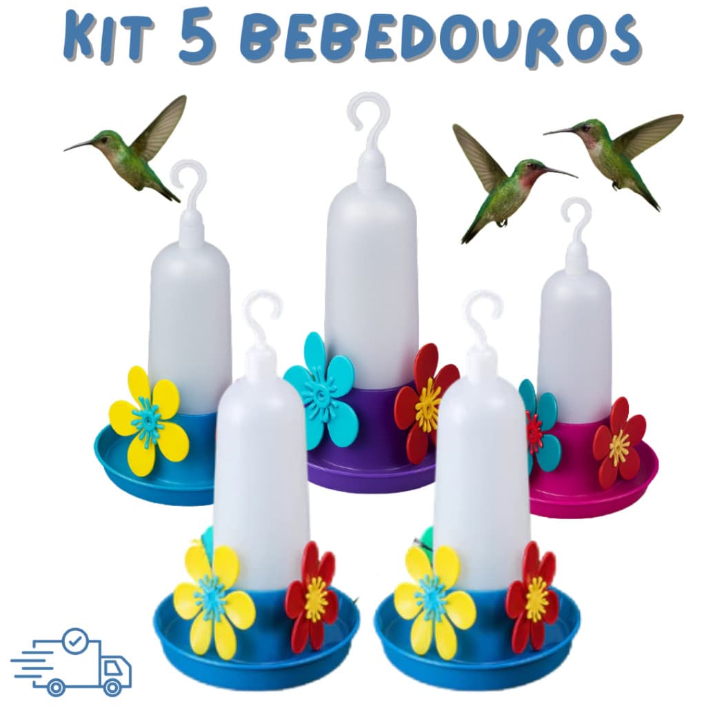 Kit Bebedouro Beija Flor Gancho Pássaros Flores Mini LEITOSO 100ml Passarinhos