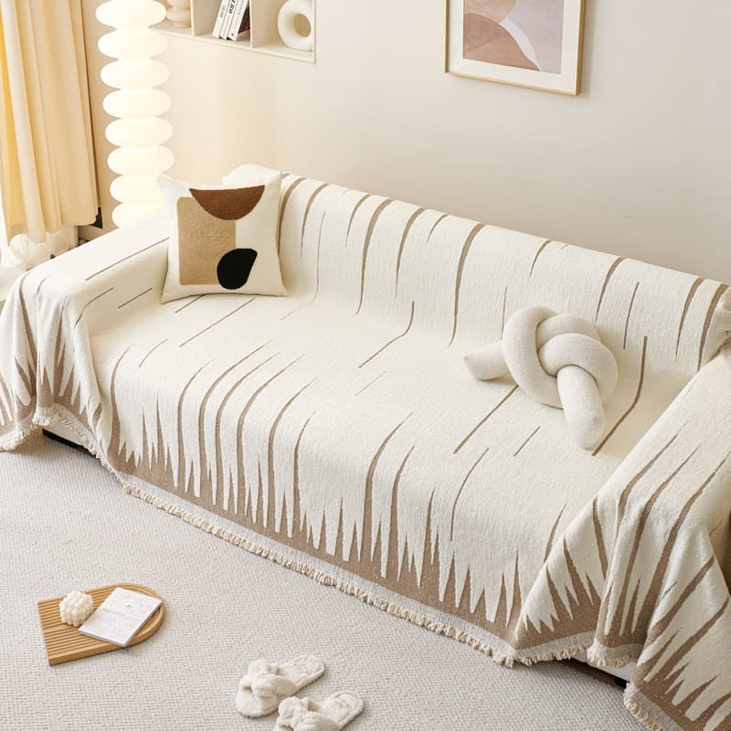 Capa De Sofá Com Listra Creme Tecido Chenille 4 Cores 8 Tamanhos Todas As Estações