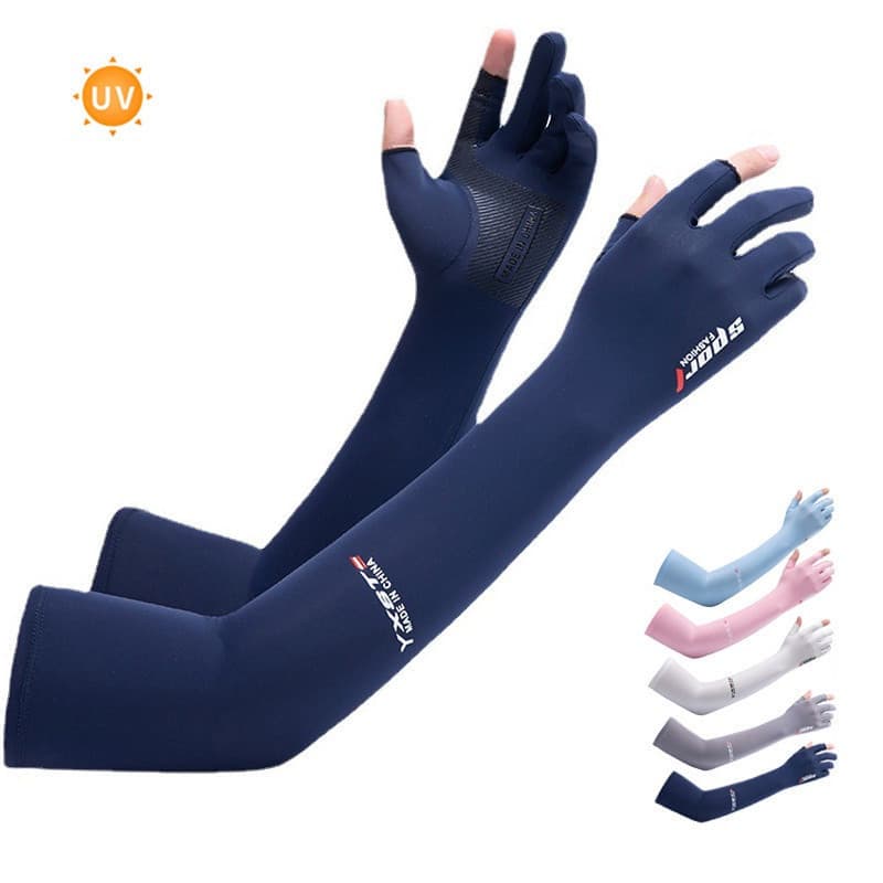 Mangas de Resfriamento para Braços com Proteção UV SPF50+, Seda Gelada Respirável, Meio-Dedo para Motociclismo/Pesca/Cic