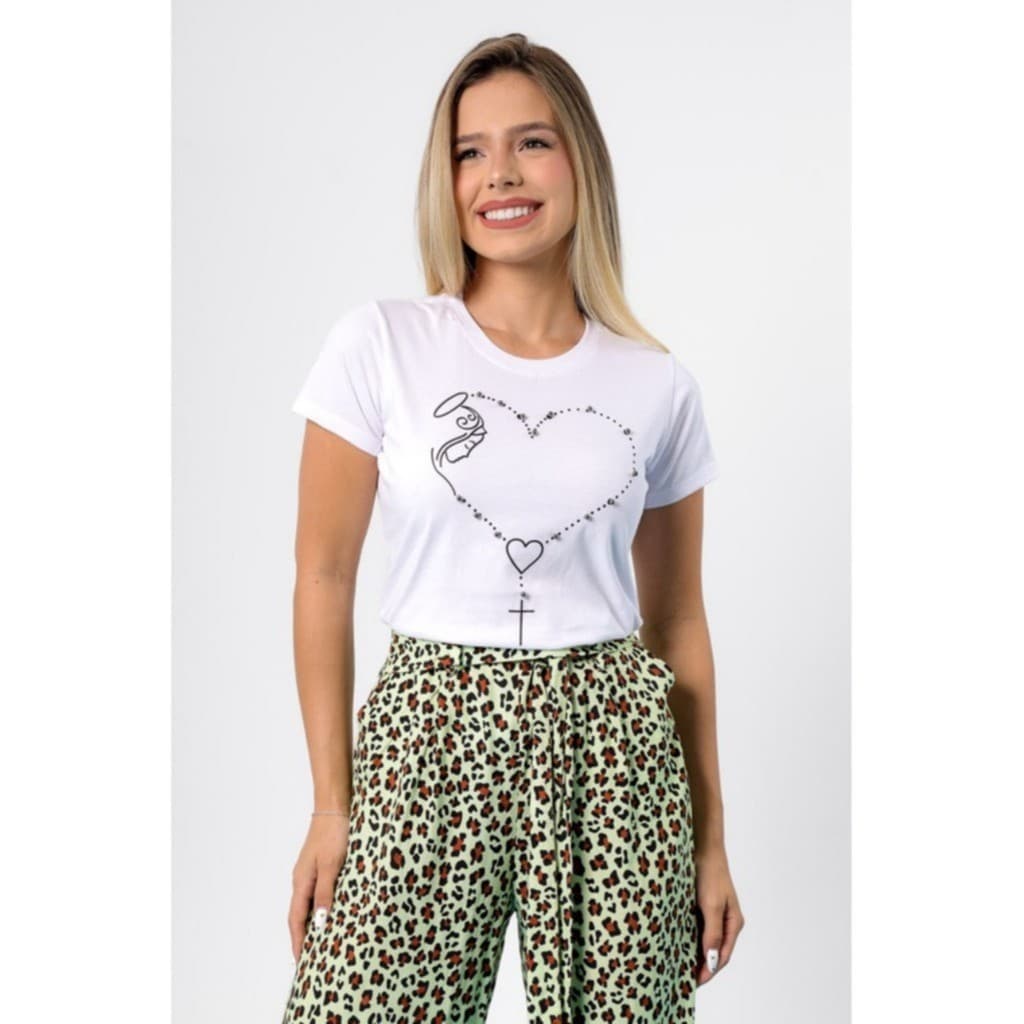 BLUSINHA BABYLOOK MODA CATOLICA MARIA CORACAO COM PEROLAS
