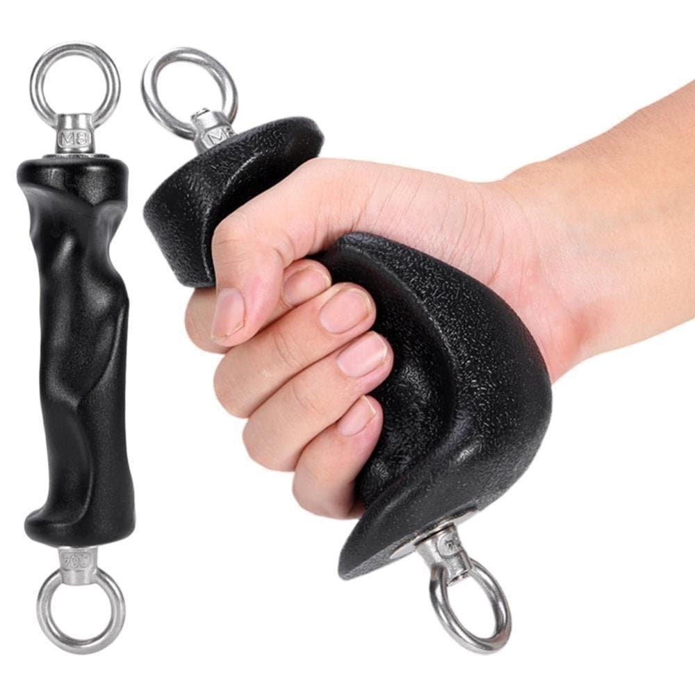 Um par de manípulos de duplo laço, com cabo ergonômico, usado como pega para máquinas de cabo em exercícios como puxadas