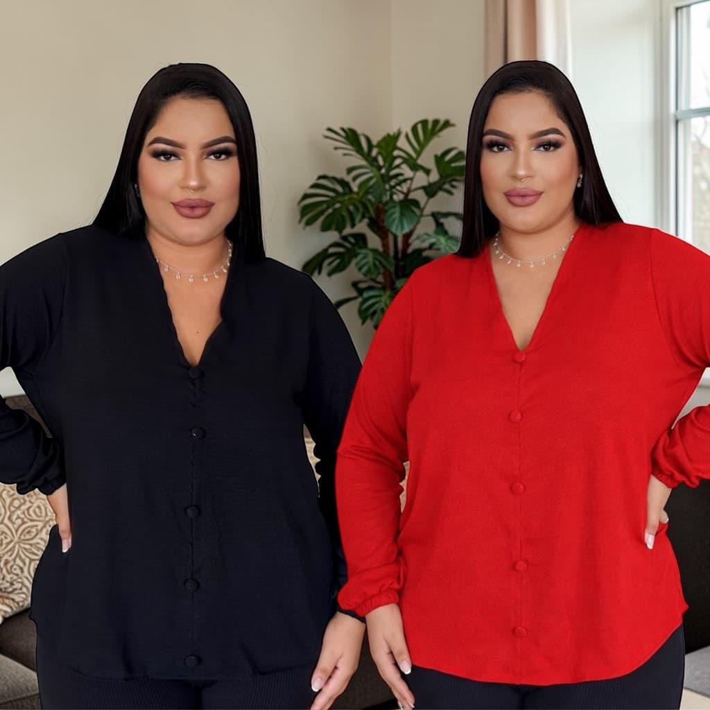 Camisa Feminina Plus Size Social Manga Longa Sofisticada GG G1 G2 G3