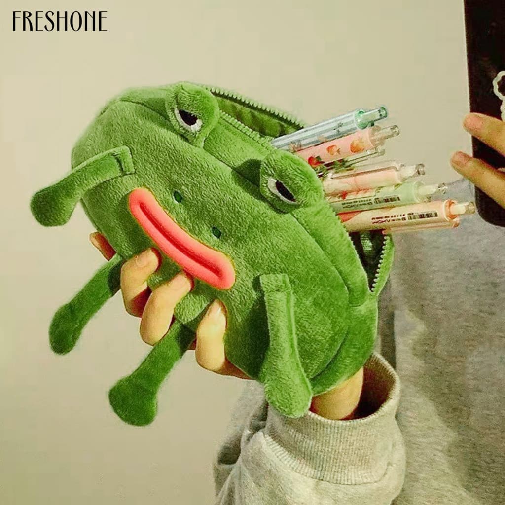 Colorful Frog Pen Case Pencil Bag Adorable Design Plush with Large Zipper Perfect Stationery Organizer for Students and