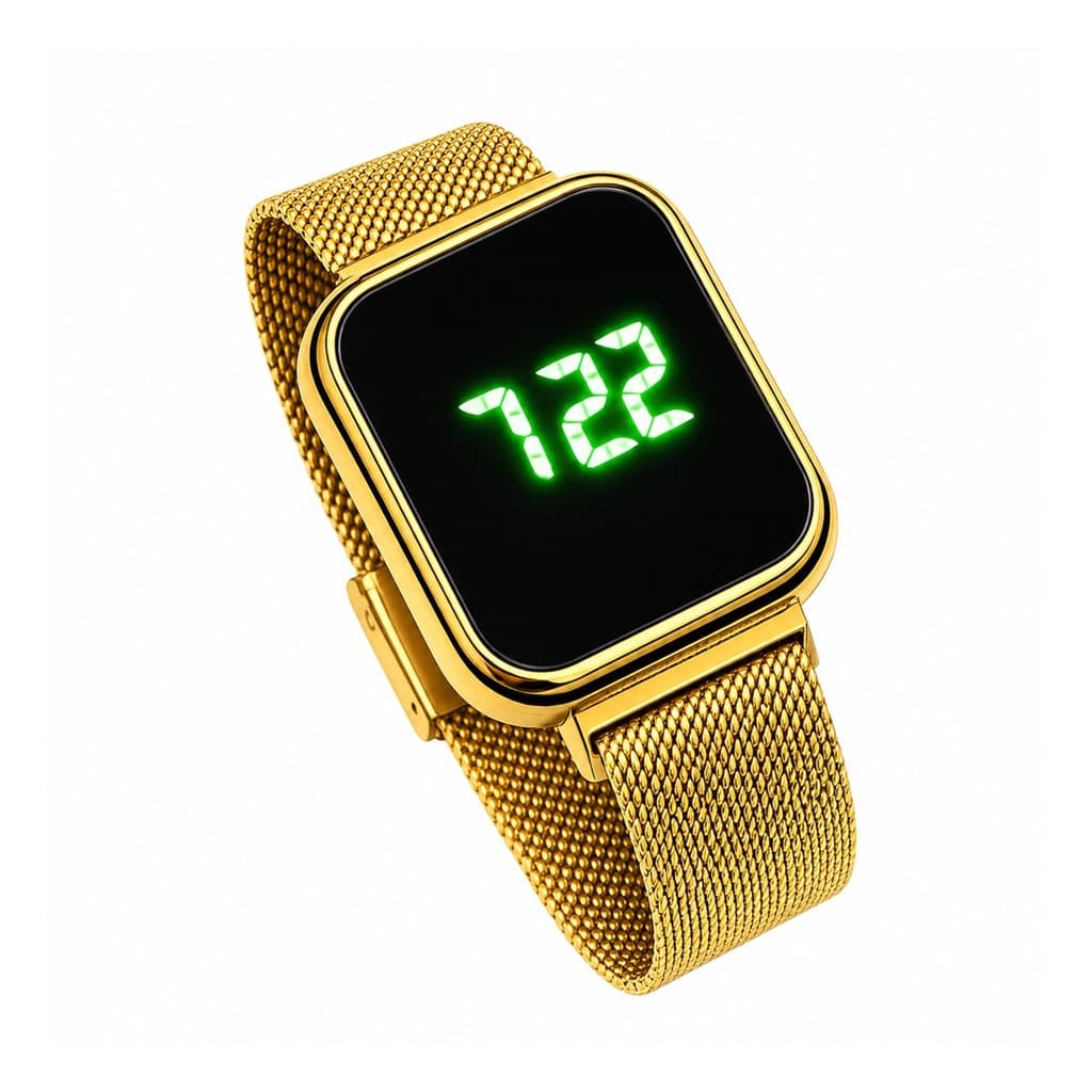 Relógio Quadrado Digital Unissex Dourado Fecho Magnético