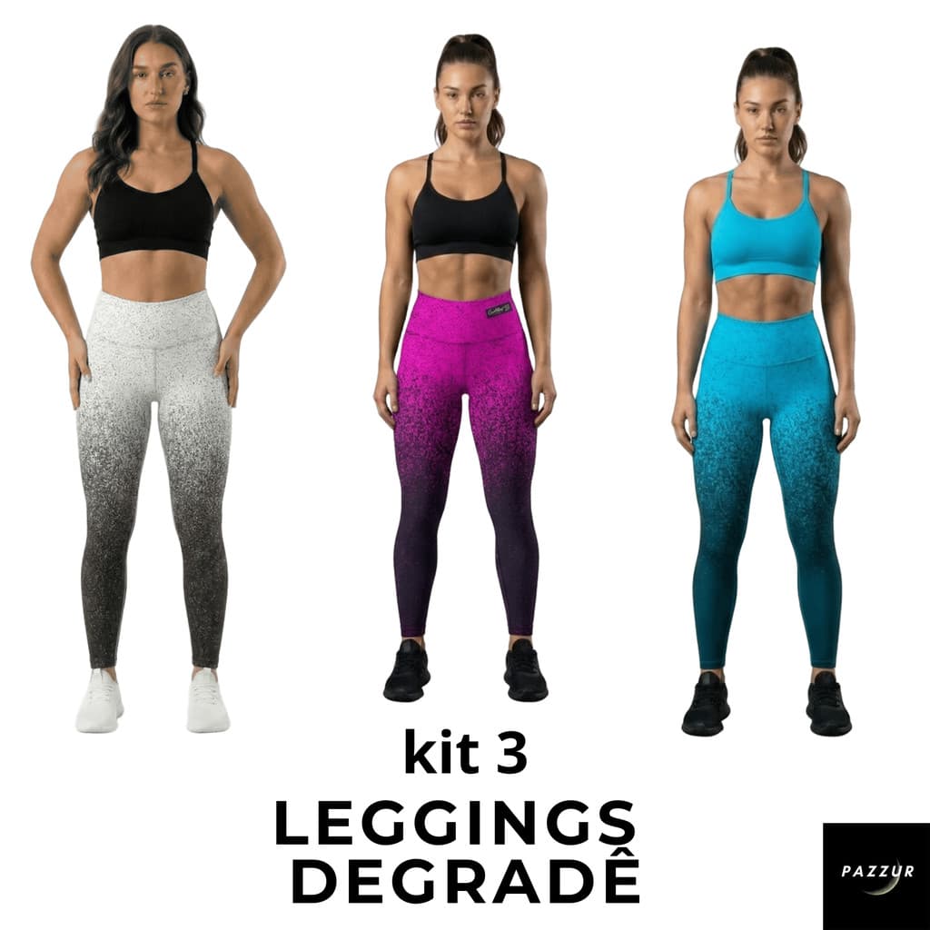 Kit 3 calça legging feminina degrade leg fitness zero transparência corrida grossa cintura alta