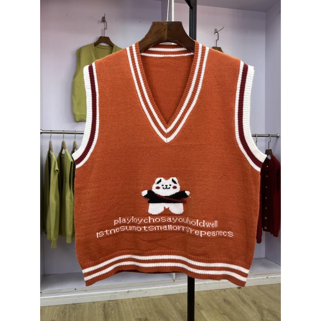 729 outono inverno com decote em V urso Jacquard colete de malha 2024 novo estilo versão coreana redução de idade exteri