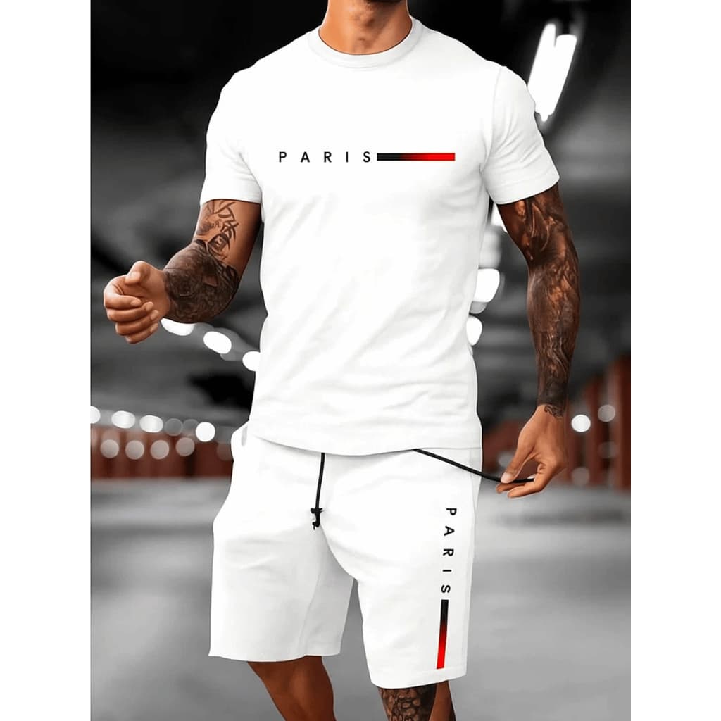 Conjunto Streetwear Masculino Camiseta Camisa T-Shirt Paris Color + Bermuda Short mole