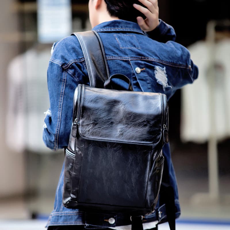 Mochila masculina saco versão coreana Casual mochila de couro negócios Retro saco de viagem simples moda couro genuíno s