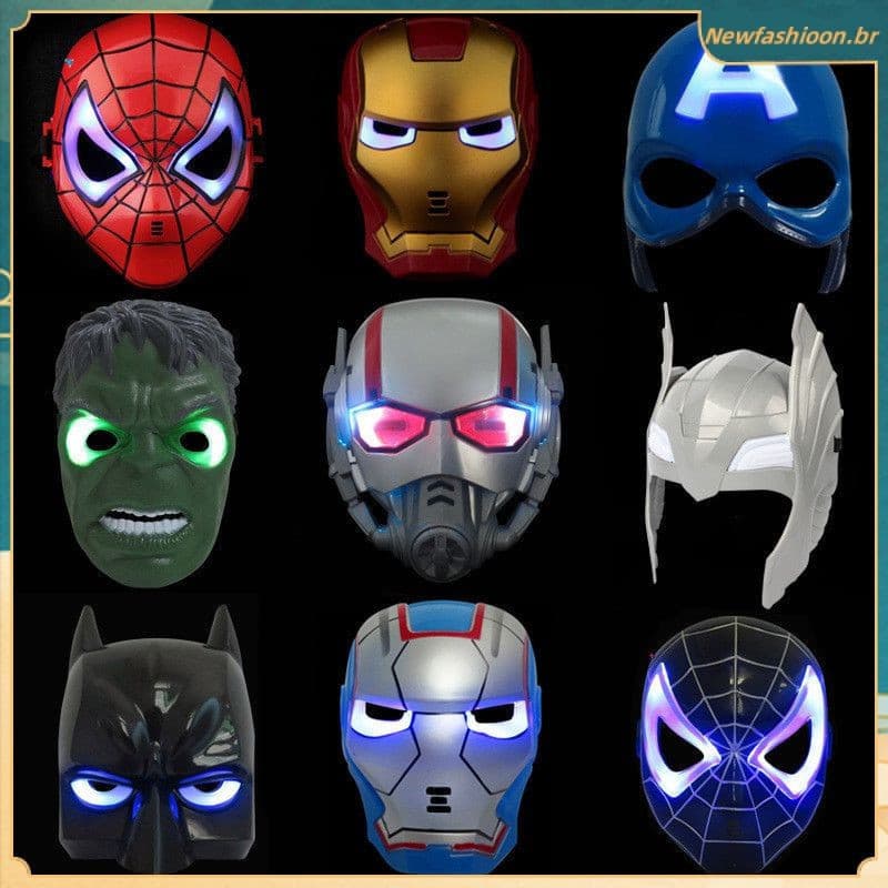 Máscara De Halloween Super-Herói LED Light Up Homem De Ferro Aranha Hulk Brilho Festa Cosplay Adereços Para Crianças Men