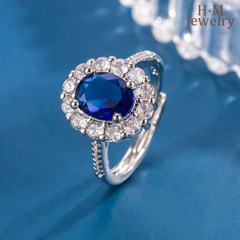 Anel Elegante De Luxo Acessível Feminino De Safira Em Forma De Ovo