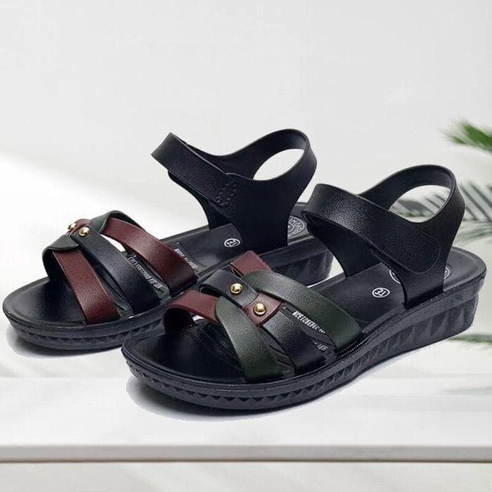 Sandalia Feminina Salto Medio Plataforma Velcro Impermeavel Antiderrapante Leve Vazada Tamanco Casual Franja