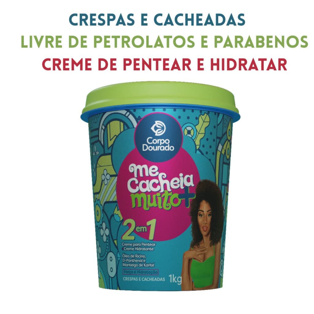 Creme de Pentear e Hidratante  2 em 1 Me Cacheia Muito + para Crespas e Cacheadas Corpo Dourado 1kg