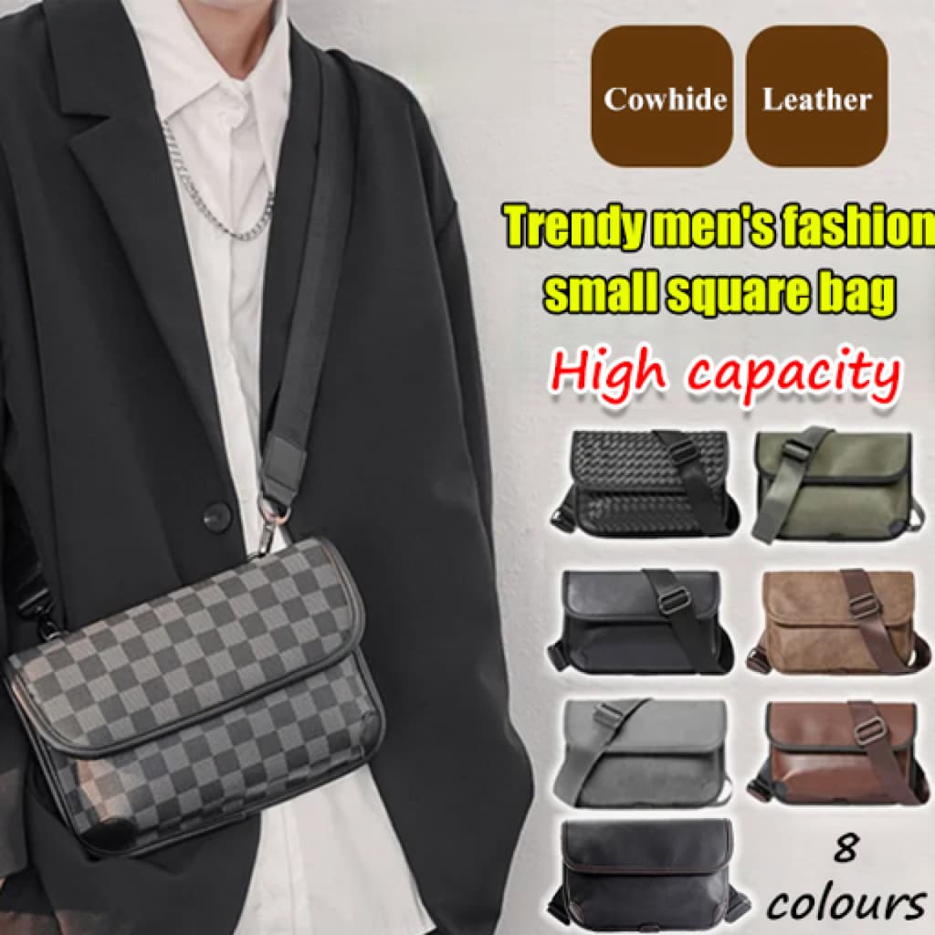 Bolsa transversal quadrada moderna com alça larga.