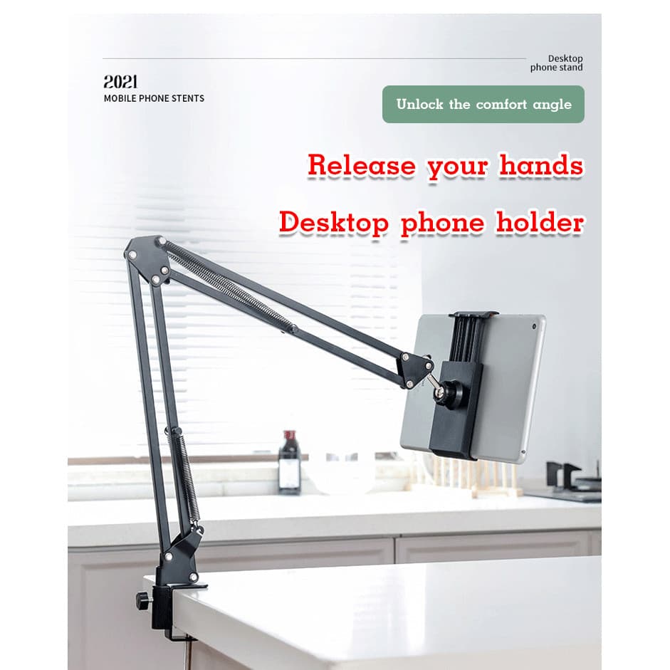 Suporte de mesa com clipe e braço articulado (universal para celular e computador)