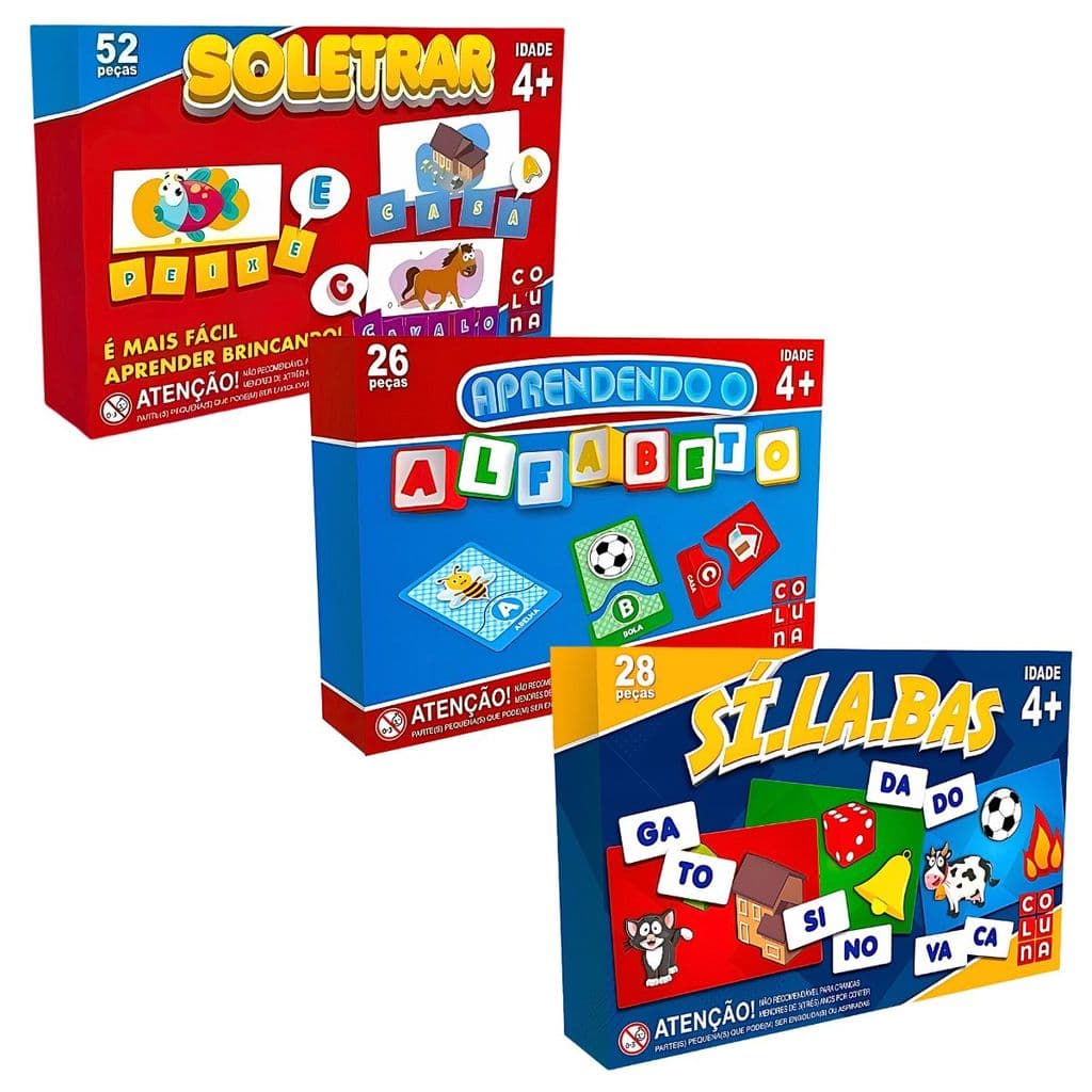 3 Jogos Alfabetização Soletrar Alfabeto Silabas Brinquedo Educativo Pedagógico  Didático Educacional